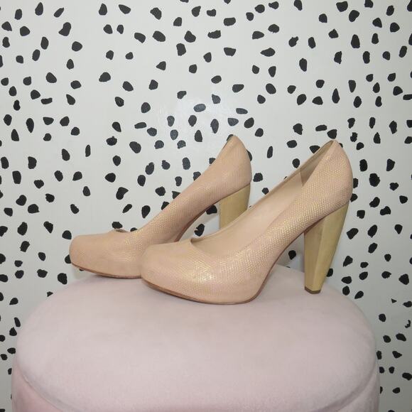 Loeffler Randall Esther Rose Lizard Embossed Textured Wooden Heel Pumps - Picture 5 of 9